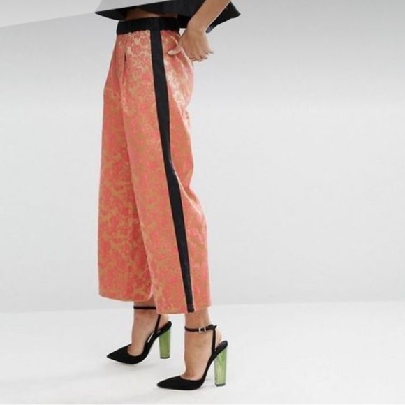ASOS Pants - ASOS jacquard floral gold and pink culottes size 6